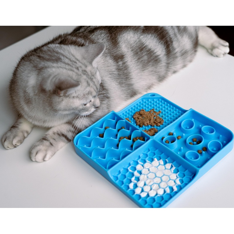 2-1 Slow Feeder Cat Bowl and Cat Lick Mat – Heavy Duty 2024 Cat Slow Feeder Bowl & Cat Licking Mat – Premium Slow Feeder for Cats and Kittens for Healthy Eating Habit – Sky Blue