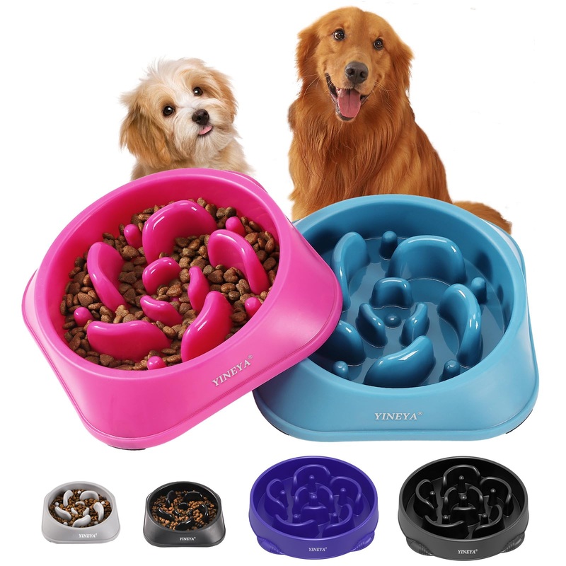 2Pcs Slow Feeder Dog Bowls Large Breed, Dog Slow Feeder Bowl, Dog Food Bowls Slow Feeder, Dog Bowl Slow Feeder, Dog Bowl That Slow Down Eating, Puzzle Dog Food Bowls, Slow Eating Dog Bowl Medium A – DarkBlue & RoseRed