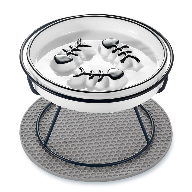 Cat Slow Feeder Bowl, Raised Slow Feeder Cat Bowl for Cat and Dog for Dry and Wet Food, Improve Digestion Design, Anti Vomit, Slow Down Cats Eating Speed Black