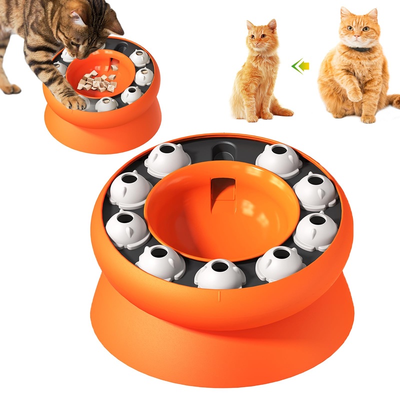 Cat Slow Feeder, Raised Cat Dog Food Bowls with Stand,Cat Puzzles Feeder Rotating Slow Feeder,Non-Slip Food Bowls Slow Eating Cat Feeder Preventing Choking (Orange) Orange