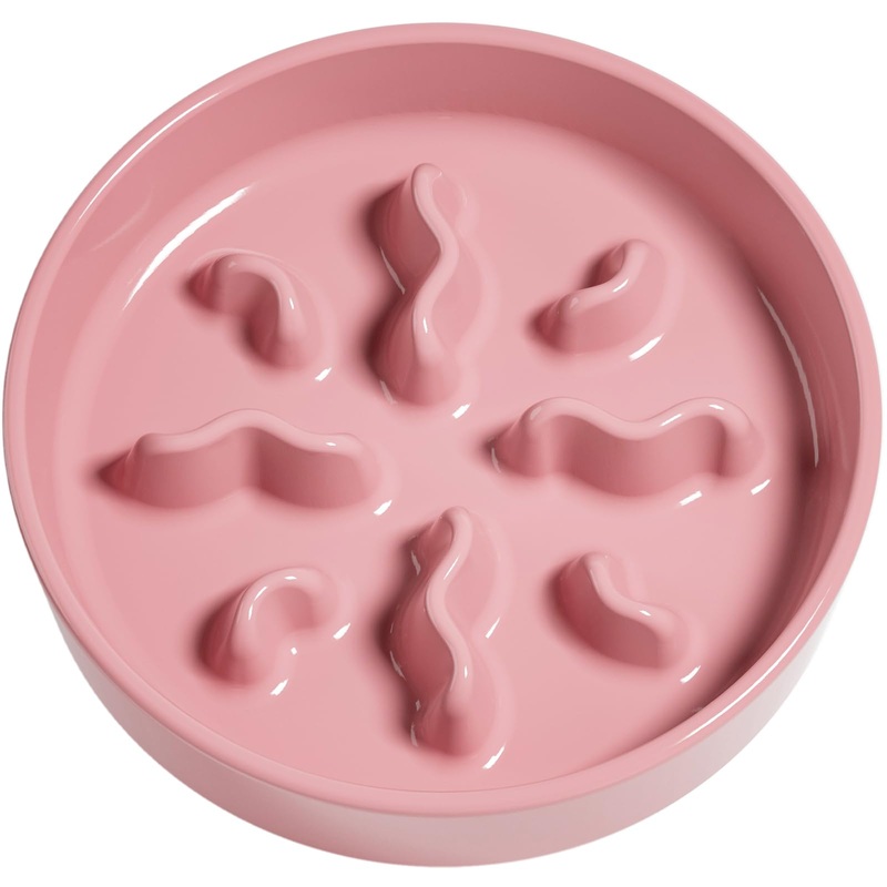 Ceramic Slow Feeder Dog Bowls Small Breed, 0.5 Cups Dog Food Dish for Fast Eaters, Puzzle Bowl for Small Dogs and Cats, 5.5 Inch-Pink Pink
