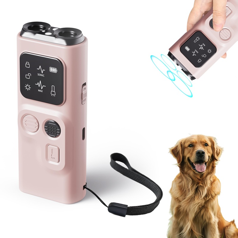 Dog Bark Deterrent Devices, Barks No More Clicker Dog Training Device, Anti Barking Device for Dogs Indoor Outside Handheld Ultrasonic 32Ft with Flashlight Dog Training Tool Rechargeable (pink) pink