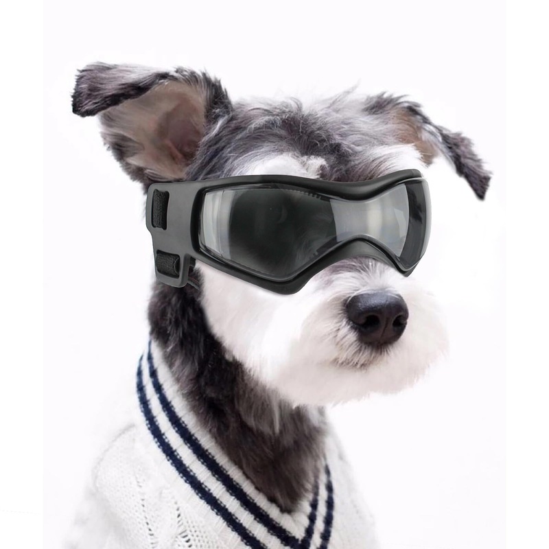 Dog Goggles Dog Sunglasses for Medium Breed UV Protection Windproof with Adjustable Head Straps Chin Straps for Ride Car/Hiking Travel/On Beach-Black Black