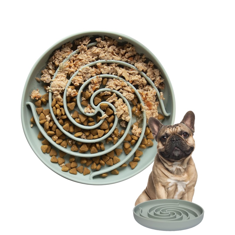 Dog Puzzle Bowl – Silicone Slow Feeder Dog Bowls for Healthy Eating – Puppy Slow Feeder Non-Slip Design Dishwasher Microwave Safe (Grey green) Medium Grey-green