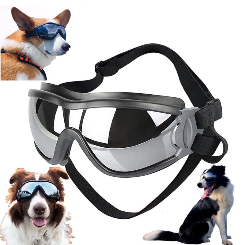 Dog Sunglasses Dog Snow Glasses for Medium Large Breed, Dog Goggles Glass Sun Protection Windproof Waterproof Dustproof, Pet Eyewear with Adjustable Strap