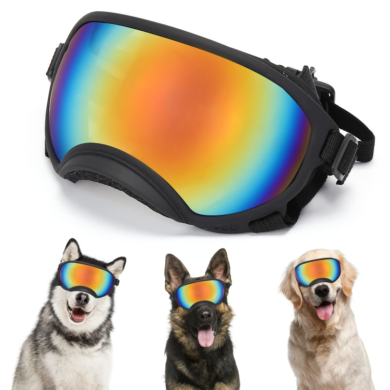 Dog Sunglasses, Large Dog Sunglasses Dog Goggles UV Protection Pet Glasses with Adjustable Strap for Large and Medium Dog Black Frame&Red Lens
