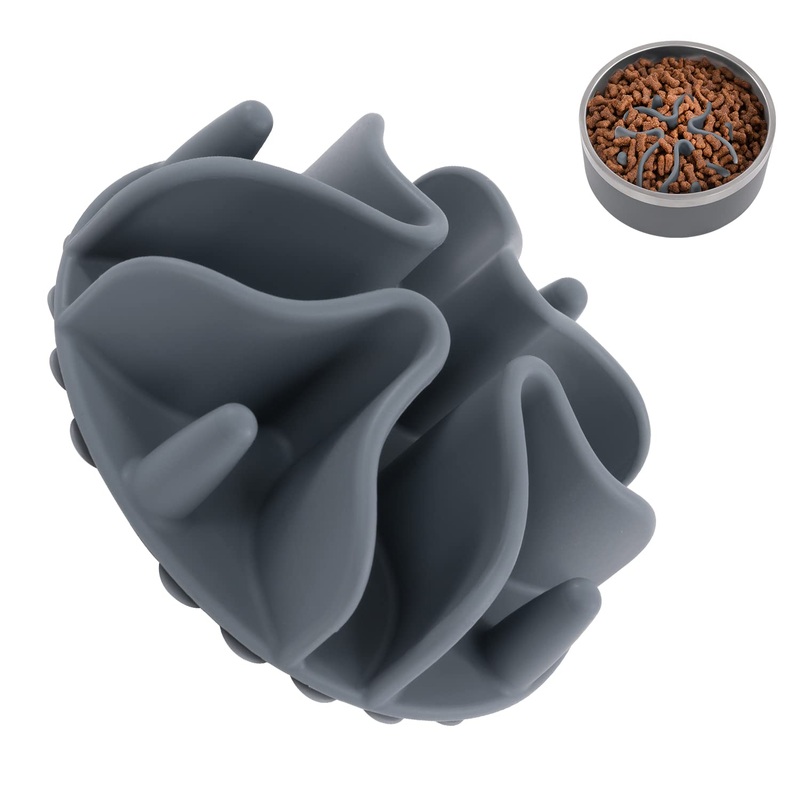 Jaoul Slow Feeder Dog Bowls Insert, Puzzle Slow Feeder with 51 Octopus Suction Cups for Medium Large Size Dog Bowls Over 6.5″ Wide (Grey) Large(5.5 inch) Grey