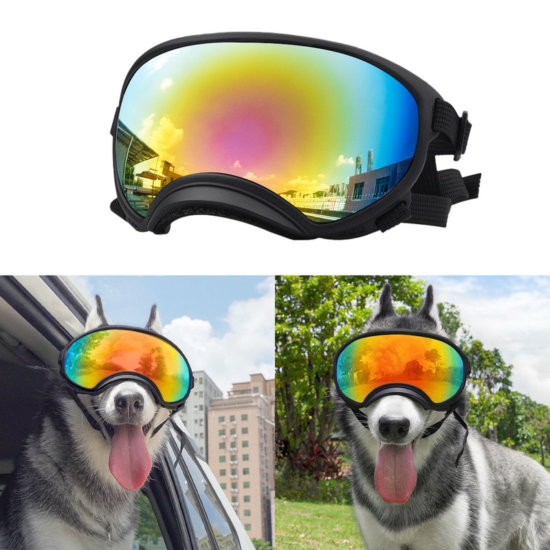 Large Dog Sunglasses, Dog Goggles Large Breed and Medium, UV Protection, Windproof, Dustproof and Snowproof. Shatterproof Lens, Adjustable Strap Black