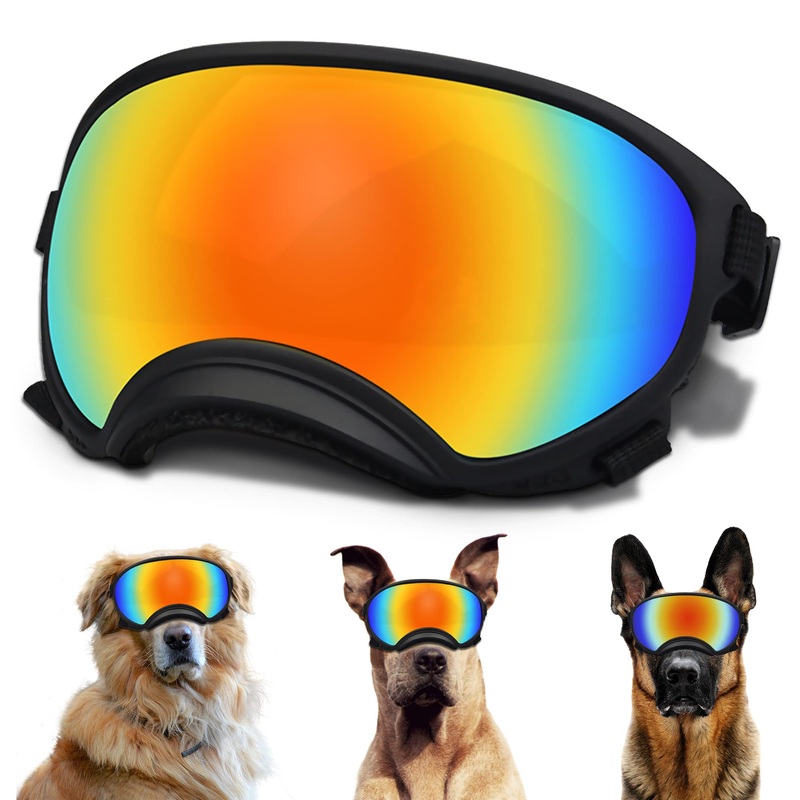 Large Dog Sunglasses, Dog Goggles with Adjustable Strap UV Protection Winproof Dog Puppy Sunglasses, Suitable for Medium-Large Dog Pet Glasses, Dogs Eyes Protection Large Black Frame&Colored Lens