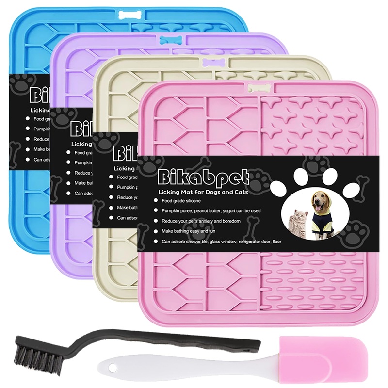 Lick Mat for Dogs and CatsCat Licking Pad with Suction Cups for Dog Anxiety ReliefDog Peanut Butter Lick Pads for Dogs Perfect for Bathing Grooming,Slow Feeders for Dogs and Cats,4Pack pink+purple+blue+beige