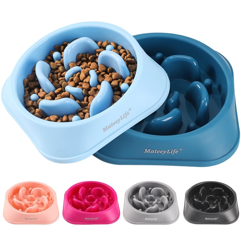 MateeyLife Slow Feeder Dog Bowls 2PCS, Anti-Choking Puzzle Dog Food Bowls, Anti-Slip Interactive Dog Feeding Bowls Slow Down Eating, Bloat Stop Maze Dog Dishes for All Breeds Pets LightBlue&DarkBlue Medium A-LightBlue&DarkBlue