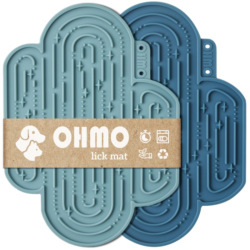 OHMO-Cactus Lick Mat for Dogs and Cats(2 Pack) Easy to Clean Pet Slow Feeder with Suction Cups, Licking Pad for Anxiety Relief and Boredom Reduction Medium Dark Blue+Light Blue