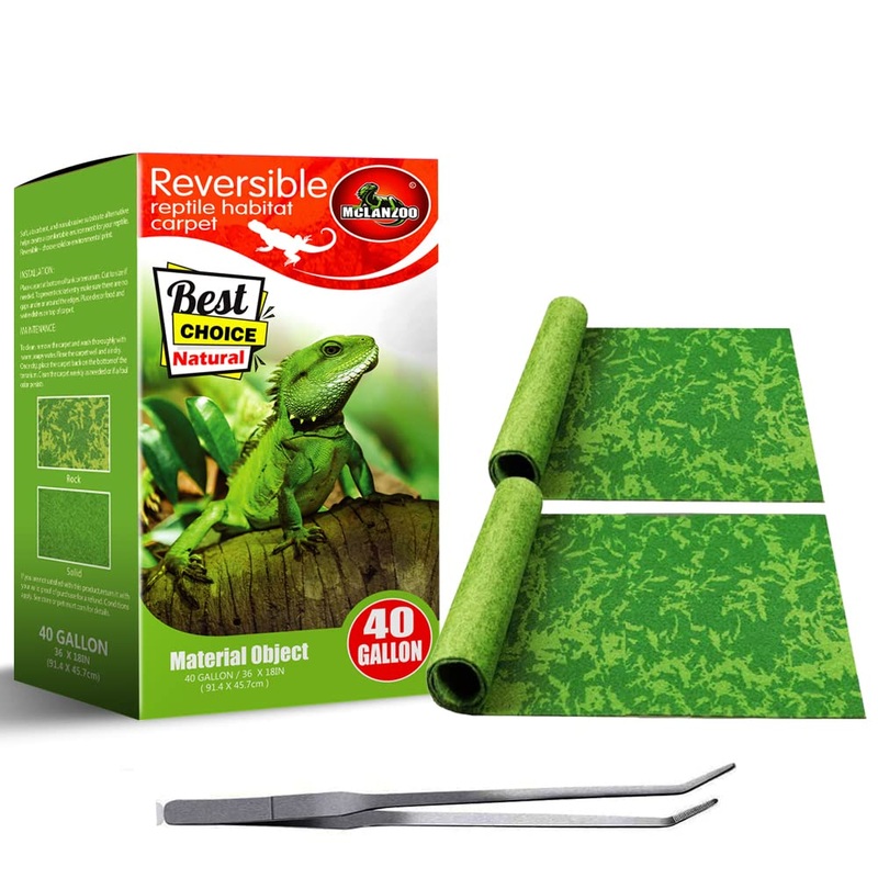 Reptile Carpet, 36 * 18in Pet Terrarium Liner,Reptiles Cage Mat/Substrate for Snakes, Chameleons, Geckos ands Kitchen Use(2sheets) with Tweezers Feeding Tongs new-40Gallon(36*18in)