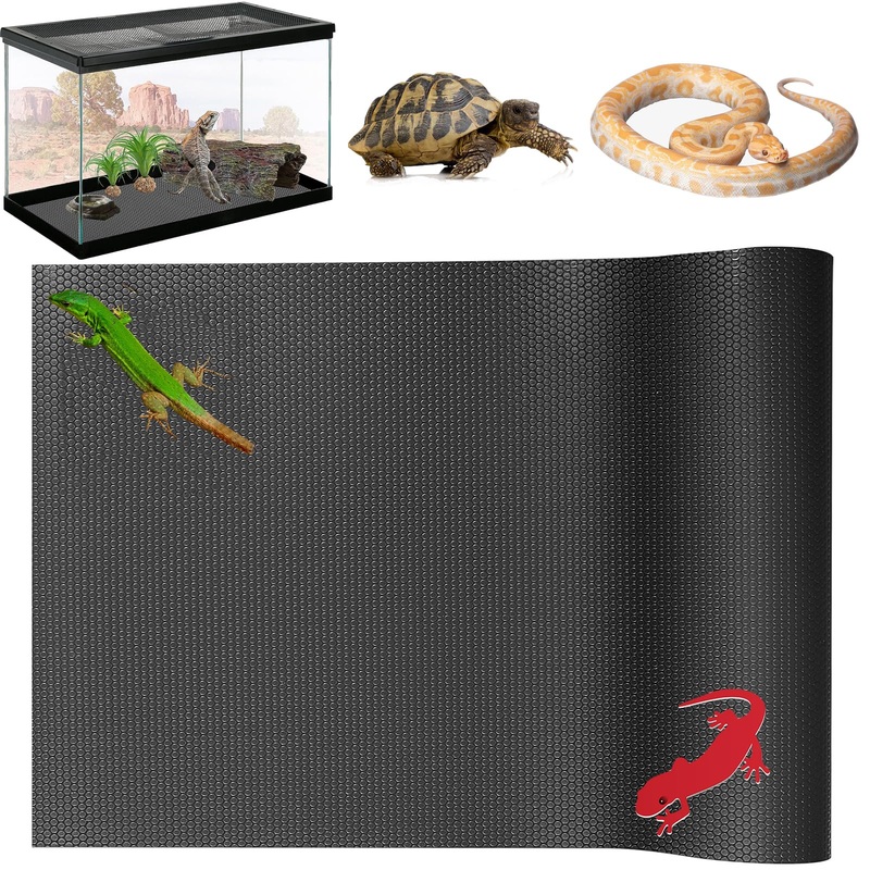 Reptile Substrate Liner Terrarium Carpet, Bearded Dragon Tank Accessories, Non-Adhesive Reptile Carpet Reptile Flooring Mat Bedding for Leopard Gecko, Snake, Lizard, Tortoise, 17.7×39.4 inch Black