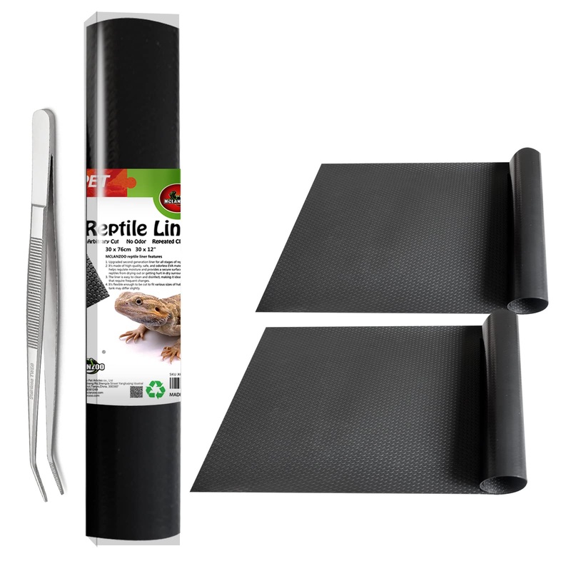 Reptile Substrate Mat Terrarium Liner 2PCS 36 * 18 inch, Bearded Dragon Tank Accessories Reptile Tank Carpet Bedding Non-Adhesive for Leopard Gecko Snake, Lizard and Tortoise 36*18” Black