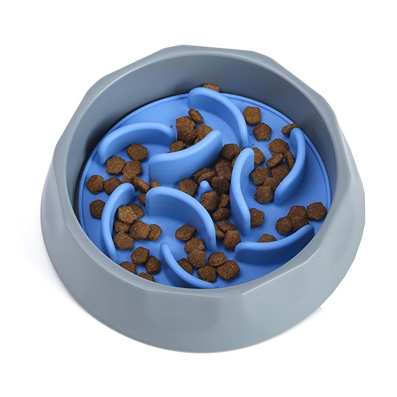 Silicone Slow Feeder Dog Bowl, 17 cm Diameter Soft Silicone Anti-Choking Puzzle Slow Feeder for Small Dogs and Cats, Slow Down Pets’ Eating Speed and Promote Digestion (Blue) Blue