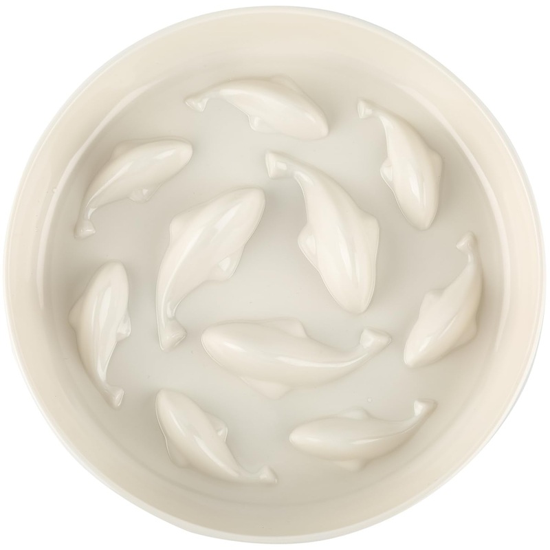 Slow Feed Dish for Cats and Small Dogs, Fish Pool Design Pet Slow Feeder with Higher Edges, Fun Interactive Cat Puzzle Feeder Healthy Eating Diet Made of Safe and Quality Material(White) 6.3*6.3 inch White