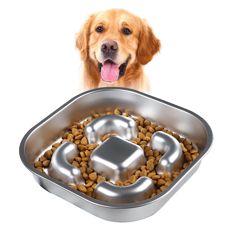 Slow Feeder Dog Bowl, 2 Cups Stainless Steel Metal Pet Food Bowls, Dog Cat Food Bowls Can Slows Down Pets Eating Suitable for Small & Medium Sized Dog