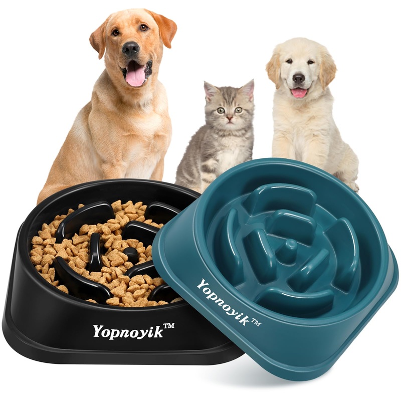 Slow Feeder Dog Bowls 2PCS, Anti-Slip Maze Puzzle Dog Feeding Bowls, Anti-Chocking and Interactive Dog Food Bowls, Bloat Stop Dog Bowls for Small and Medium Dogs and Cats (Black and Navy Blue) Black and Navy Blue