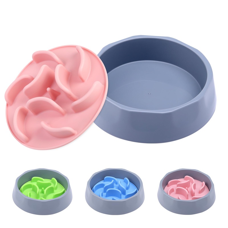 Slow Feeder Dog Bowls Insert, 2-in-1 Slow Feeder Dog Bowls with Silicone Slow Feeder Insert,Anti-Choking Puzzle Food Bowl,Dog Puzzle Feeder(Pink) Pink