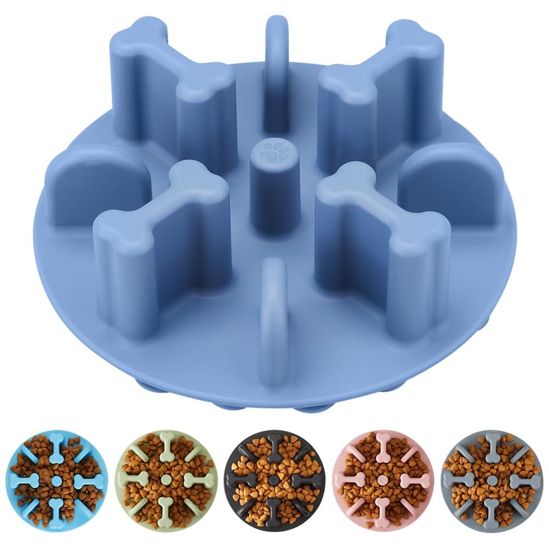 Slow Feeder Dog Bowls Insert, Animire Soft Silicone Anti-Choking Puzzle Slow Feeder, Anti-Slip Slow Down Eating Feeder Insert, Compatible with Regular Elevated Dog Bowls Slow2.0 L Blue
