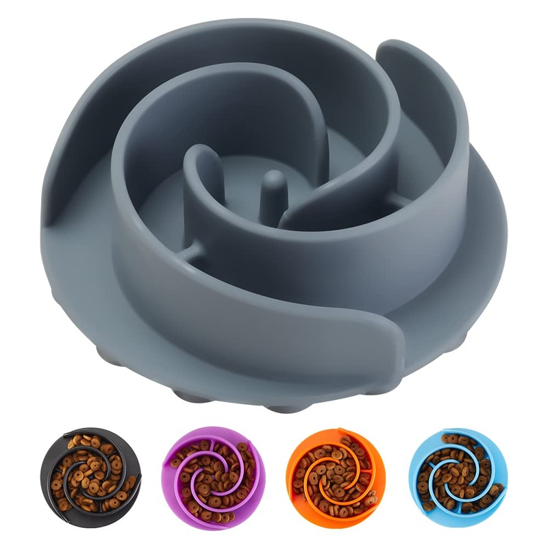 Slow Feeder Dog Bowls Insert, Animire Soft Silicone Slow Eating Dog Food Bowl for Small, Medium and Large Dogs, Compatible with Regular and Elevated Dog Bowls Grey