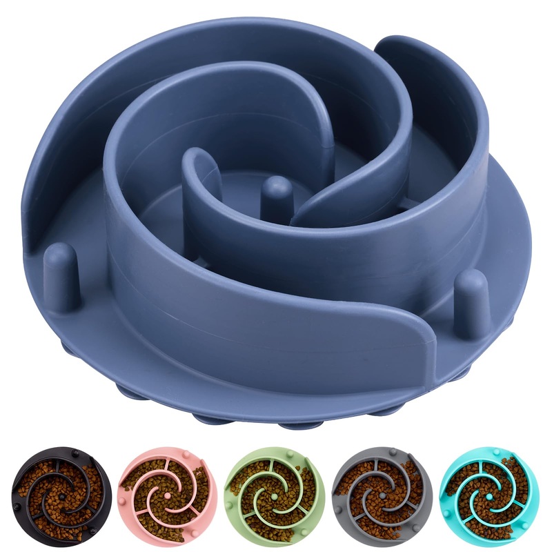 Slow Feeder Dog Bowls Insert, Bestalk Soft Silicone Dog Slow Eating Feeder Insert with Suction Cups for Small, Medium and Large Dogs, Fit into Basic Bowls and Elevated Dog Bowls L Dark Blue