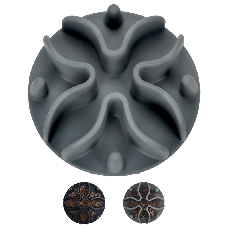 Slow Feeder Dog Bowls Insert, Silicone Dog Slow Feeder Bowl with Strong Suction Cups Perfect For Stainless Steel Glass Ceramic Dog Bowls (Grey, Medium Size) Gray