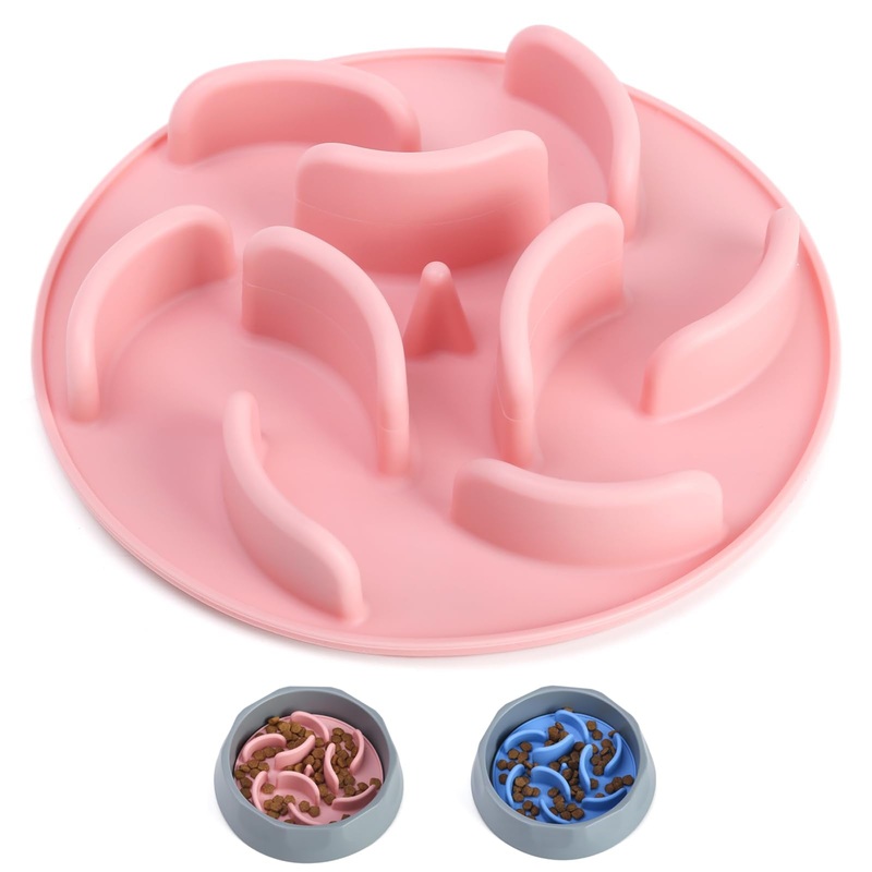 Slow Feeder Dog Bowls Insert, Silicone Dog Slow Feeder Insert with Strong Suction Cups Perfect for Stainless Steel Glass Ceramic Dog Bowls (Pink) Pink Insert