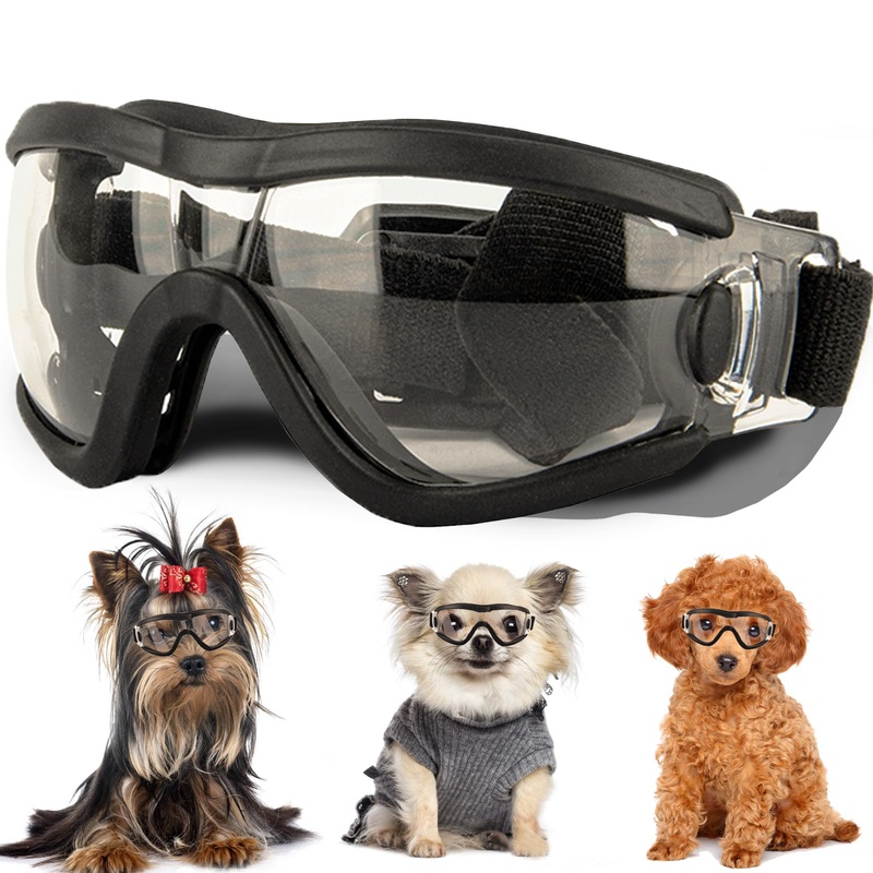 Small Dog Sunglasses with Adjustable Strap UV Protection, Winproof Dog Puppy Sunglasses, Suitable for Small Dog Pet Glasses, Dogs Eyes ProtectionSoft Dog Goggles Black Transparent-S