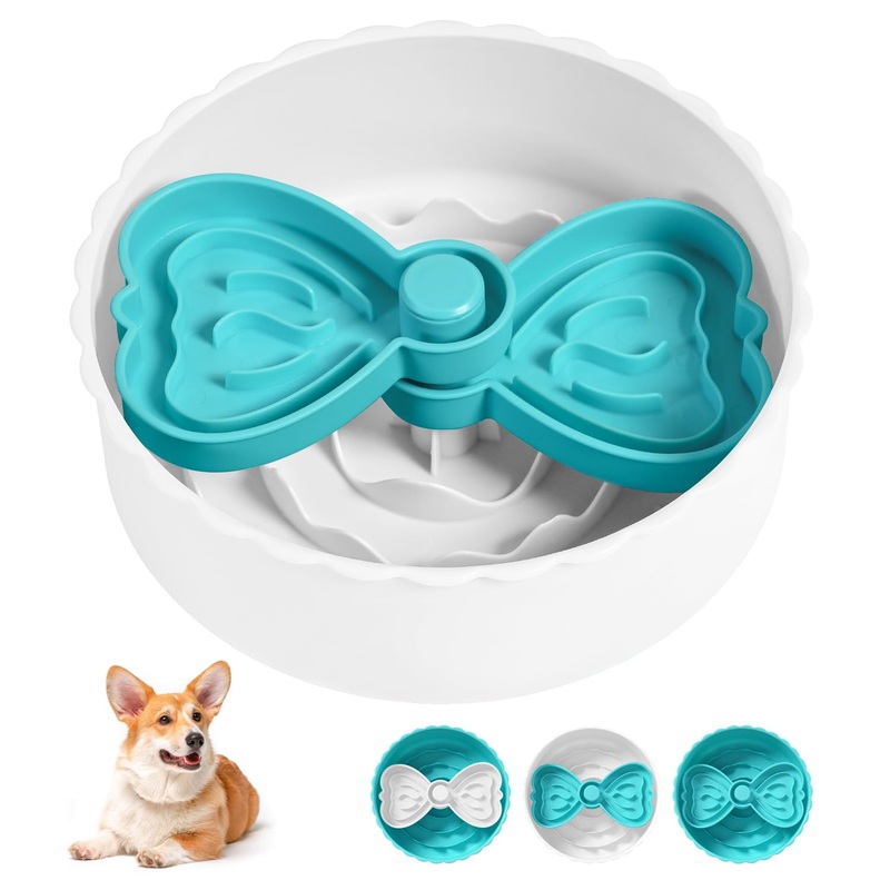 Sted Puzzle Slow Feeder Dog Bowl, Dog Bowls to Slow Down Eating, Dog Food Bowl for Small Medium Dogs, Dog Maze Slow Eating Bowl, White and Blue Blue wings-White bowl