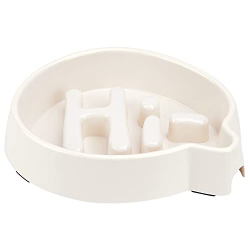 Super Design Slow Feeder Dog Bowl, 9.45 x 7.68 x 2.05 in, 14.96 Ounces, Polyvinyl Chloride and Melamine, Suitable for Medium and Large Dogs L Cream White