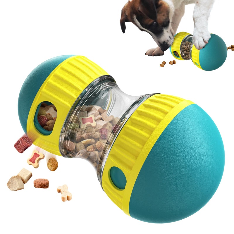 Treat Dispensing Toys, Pet Puzzle Toy Treat Ball Dog Treat Dispenser Toy Ball Interactive Cat Adjustable Food Dispensing for Mental Enrichment & IQ Training in Green
