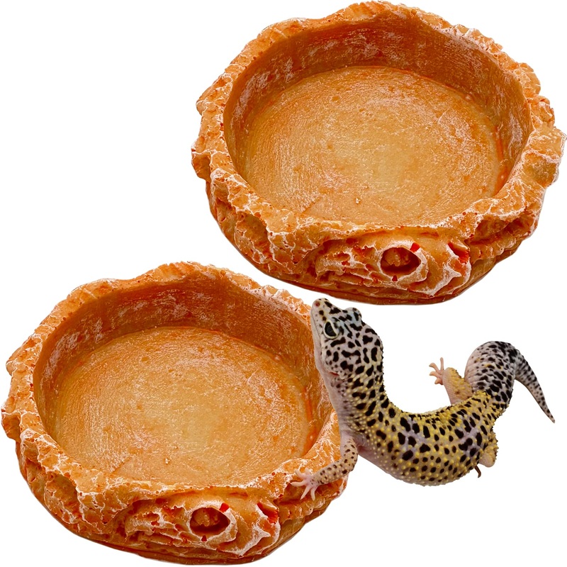 2 Pack Small Reptile Water Dish Food Bowls, Reptile Feeding Dish for Bearded Dragon Lizard Gecko Tortoise Frog Hermit Crab 2 PCS Round Bowls