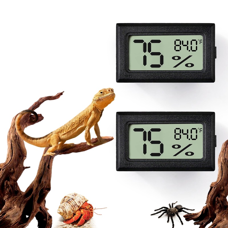 2 PCS Rectangle Reptile Thermometer and Humidity Gauge for Bearded Dragon Accessories, Reptile Tank Accessories for Jumping Spider, Leopard Gecko, Hermit Crab, Gecko, Ball Python, Lizard black,rectangle