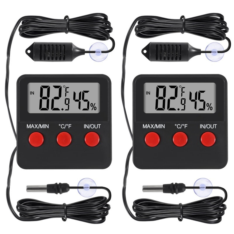 2pcs Reptile Thermometer and Humidity Gauge Reptile Thermometer Hygrometer with Probes Indoor Outdoor Digital Pet Temperature and Hygrometer Gauge for Reptiles Pet Keeping