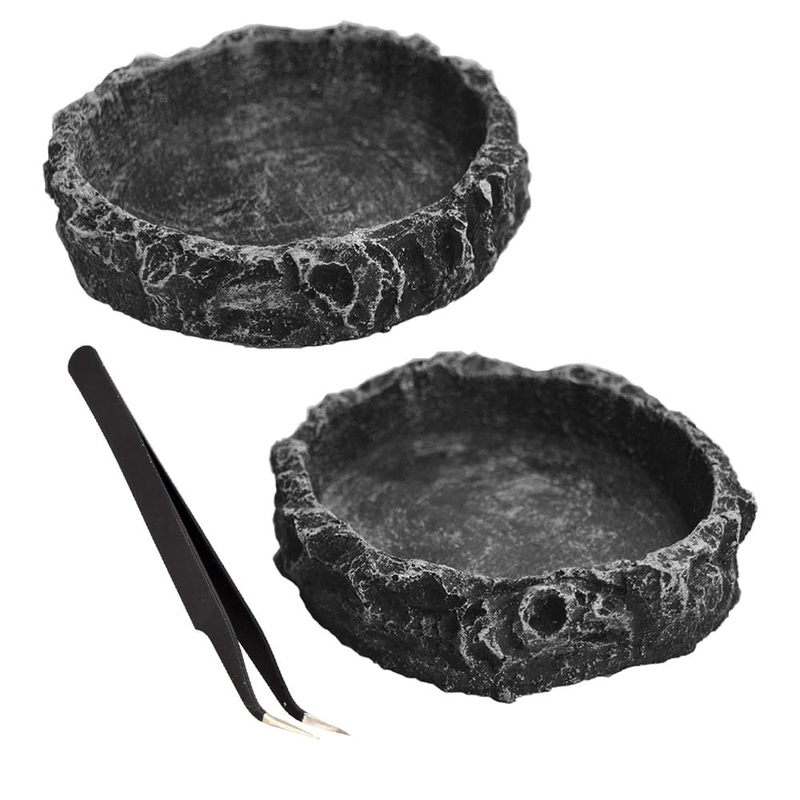 2PCS Reptile Water Dish Food Bowl Set Reptile Feeder Food and Water Dish with Feeding Tweezers Tong for Leopard Gecko Lizard Frog Snake Chameleon Tortoise(Style 1) style 1