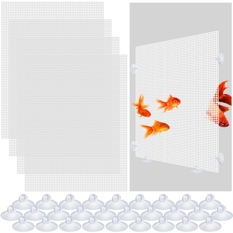 4 Pack Fish Tank Divider Cuttable Aquarium Divider Easy to Bent Fish Tank Separator Plastic Grid Plate Isolation Board with 28 Suction Cups for Mixed Breeding 13 x 17.3 Inch