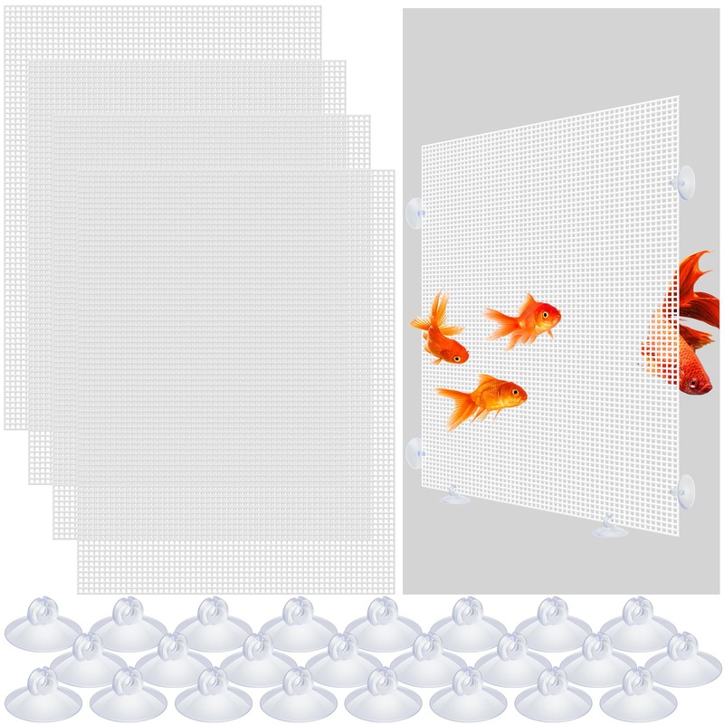 4 Pcs Fish Tank Divider Plastic Aquarium Divider Cuttable Grid Plate Fish Tank Separator with 24 Aquarium Suction Cups for Betta Fish Tank Aquarium Terrarium, 10 x 13 Inch