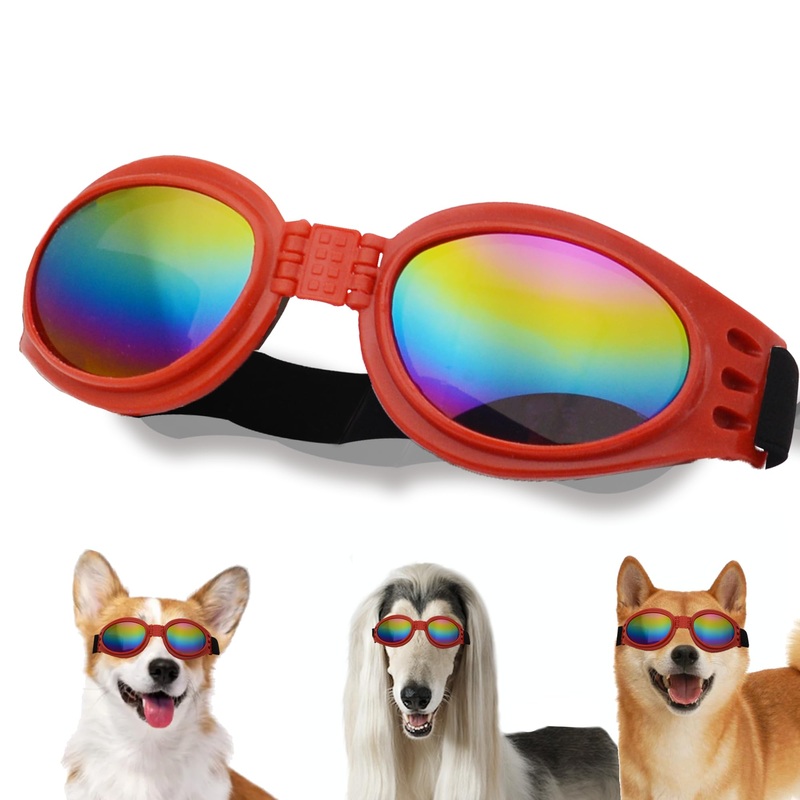 Dog Goggles, Pet Glasses UV Protection,Goggles with Adjustable Strap for Small Size Dogs,Summer Pet Decoration(Red Frame) Red Frame