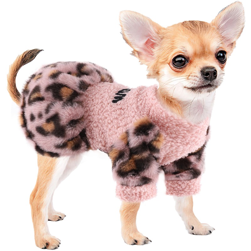 Dog Sweater Dress for Small Dogs, Fall Winter Dog Clothes, Warm Puppy Dress, Chihuahua yorkie Clothes, Pet Cat sweater Tiny Dog Clothes Outfit (X-Small) Pink Leopard X-Small