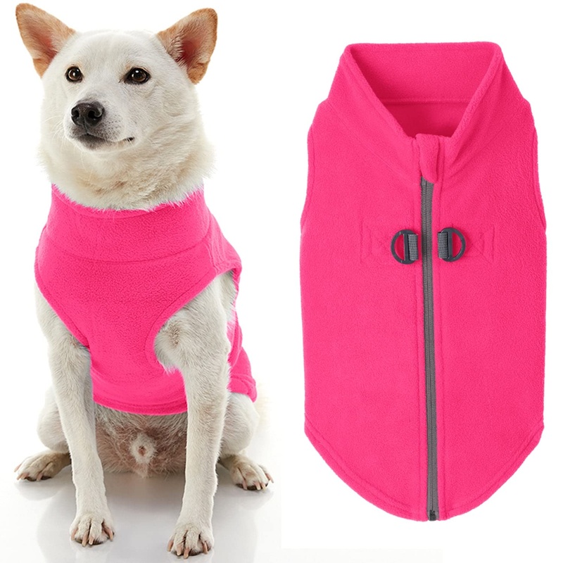 Gooby Zip Up Fleece Dog Sweater – Pink, Medium – Warm Pullover Fleece Step-in Dog Jacket with Dual D Ring Leash – Winter Small Dog Sweater – Dog Clothes for Small Dogs Boy and Medium Dogs Medium chest (~17.5″)