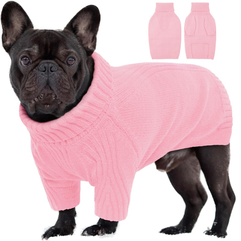 IECOii Dog Sweater,Dog Sweaters for Medium Dogs Girls Boys,Doggie Sweater Christmas,Pet Sweatshirt Knitwear Outfit for Holiday,KnitTurtleneck Warm Clothes for French Bulldog,Boston Terrier(Pink,M) Pink