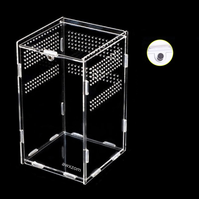 Magnetic Acrylic Case, micro habitat small Tarantula Enclosure enclosure for arboreal Tarantula Scorpion Sling Lizards Mantis Snake Gecko jumping spider snail Insect Isopods (4.7*4.7*7.8 inch) 4.7*4.7*7.8 inch