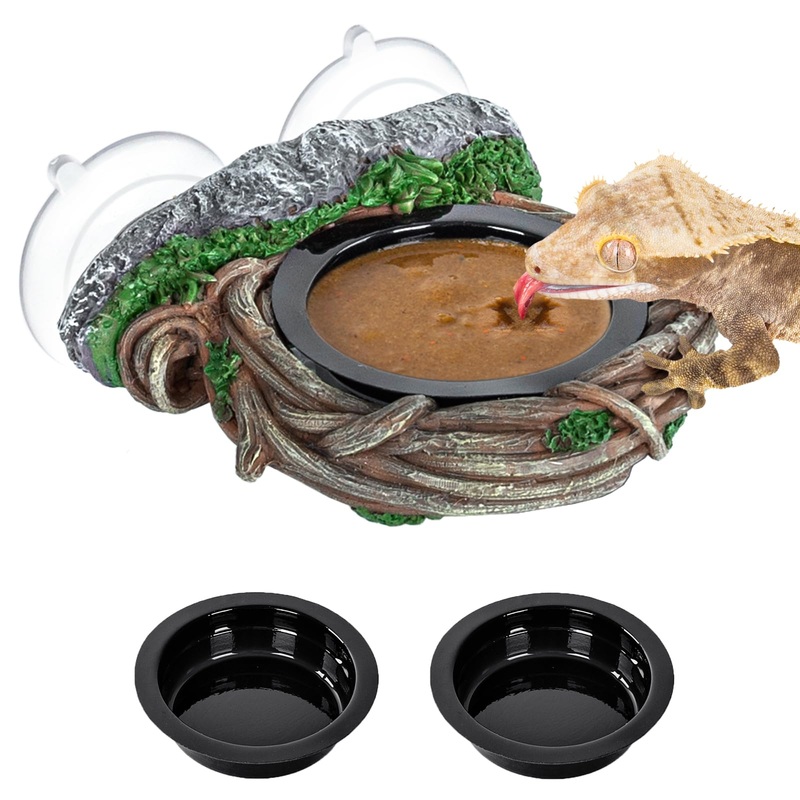 REPTI ZOO Crested Gecko Feeding Ledge, Reptile Water Food Dish for Bearded Dragon Lizard Snake Turtle, Vine Reptile Feeder Bowl Terrarium Tank Decor Accessories Single Feeder