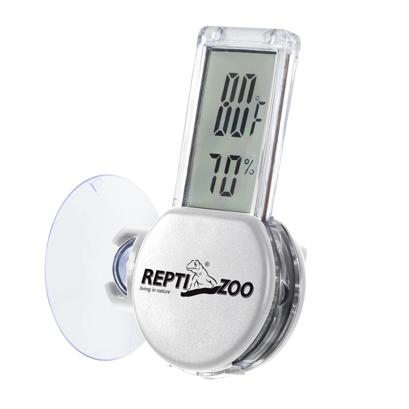 REPTI ZOO Reptile Thermometer Hygrometer with Suction Cup, Digital Thermometer Hygrometer for Reptile Rearing Box Terrarium Tank Bearded Dragon, Temperature & Humidity Gauge Fahrenheit () Grey