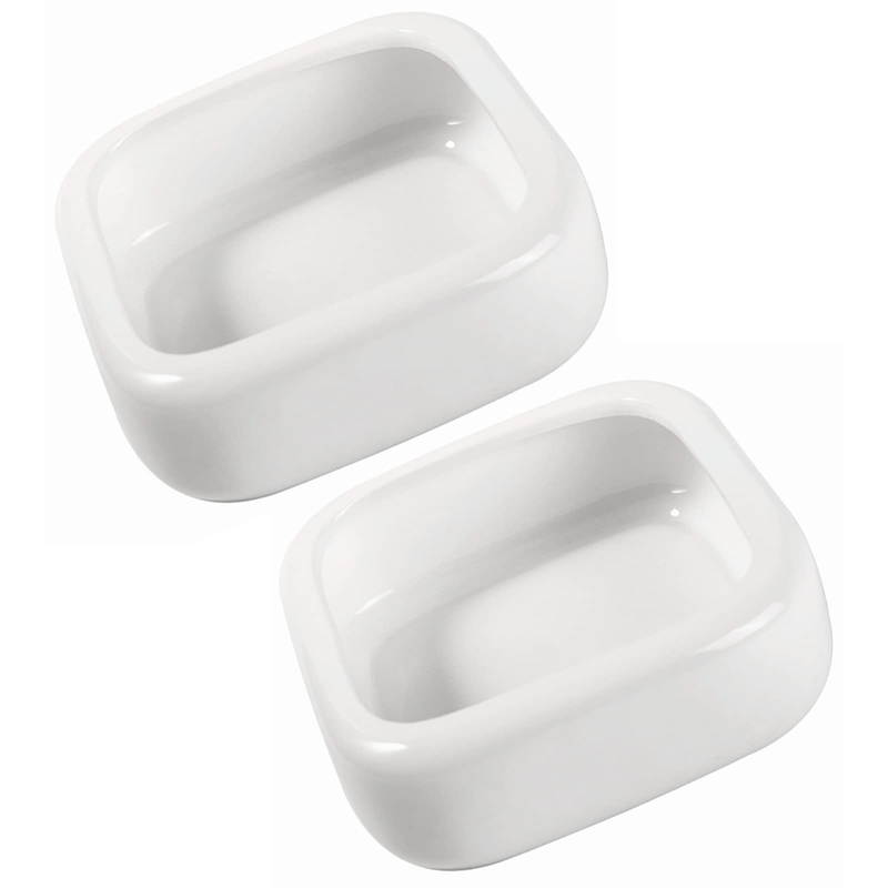 Reptile Food Bowls -Ceramic Square Reptile Water Food Dish, Pet Food Bowl for Lizards, Young Bearded Dragons, Small Snakes, Gecko Tortoise Spider (White, Small 2-Pack) White