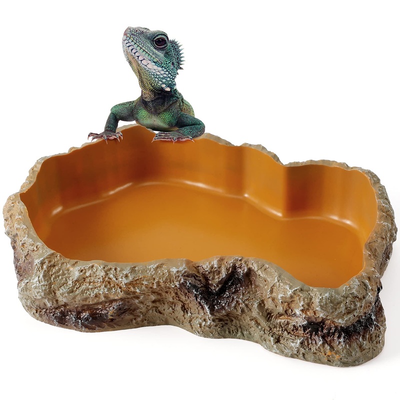 Reptile Food Water Rock Bowls – Lizard Resin Rock Worm Feeding Dish, Amphibian Feeder Bowl Terrarium Decor for Bearded Dragons, Chameleon, Leopard Gecko, Frog, Snake, Hermit Crabs, Turtle Spider Pet Small Brown