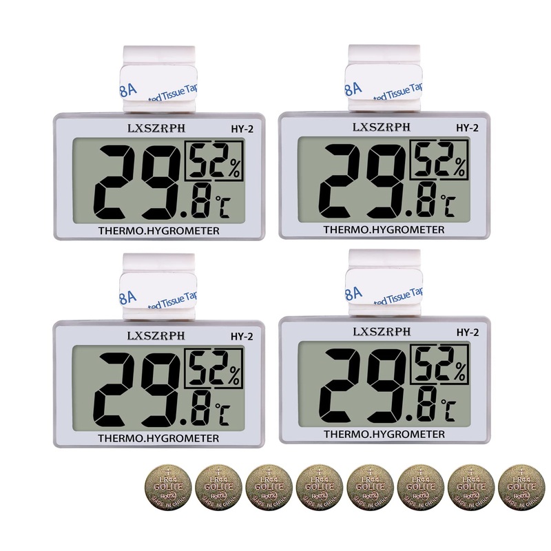 Reptile Hygrometer Thermometer LCD Display Digital Reptile Tank Hygrometer Thermometer with Hook Temperature Humidity Meter Gauge for Reptile Tanks, Terrariums, Vivarium (4 packs) 4 packs