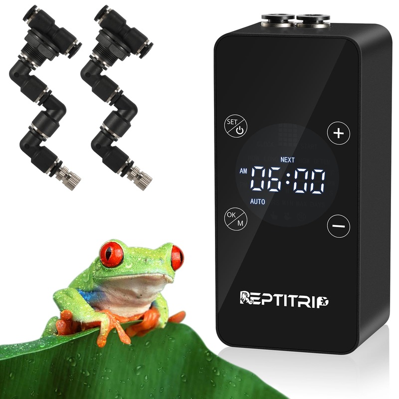 Reptile Mister, Reptile Humidifier for Tanks, Amphibians, Rainforest Plants, Reptile Misting System with Timer and Manual Spray Functions